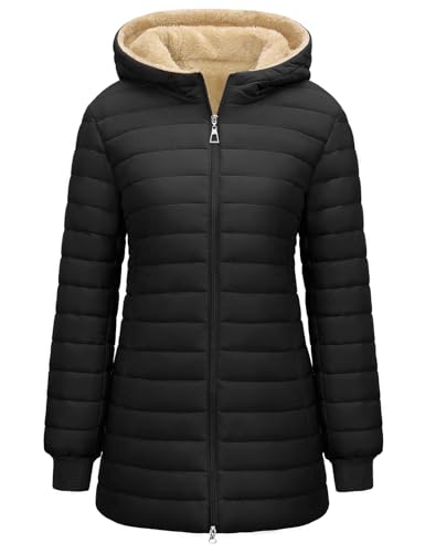 RITOSTA Chaqueta Acolchada Mujer Abrigo Plumas con Capucha Chaquetas de Forro Polar Invierno Otoño Parkas Larga Plumifero Sudadera con Cremallera y Bolsillo para Deportes al Aire Libre