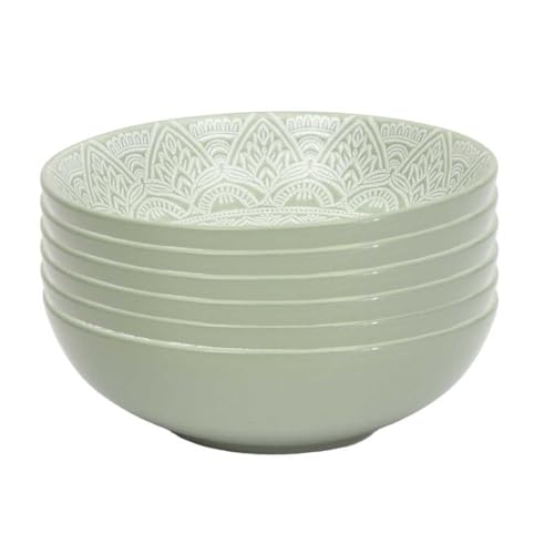 AltoBuy Set de 6 Assiettes Creuses en céramique Verte Motif Mandala (Ø18,5 cm) - AKKA