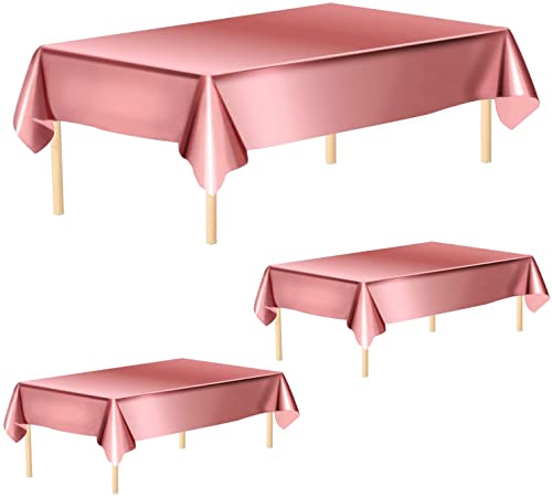 Image of Crackles Rectangular Rose Gold Shiny Metallic Tinsel Foil Solid Color Reusable Table Cover 1.37mX1.83m for Indoor Outdoor Party Birthday,Wedding,Thanksgiving,Christmas,Buffet Parties,Camping