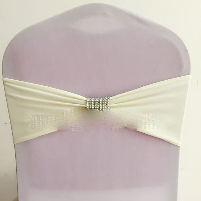 10pcs/50pcs Spandex Elastico Fascia per Sedia Fiocchi con Fibbia di Diamante Decorazione Evento per Feste in Hotel Elastico Fascia per Sedia da Sposa Cravatta-Avorio,10 pezzi