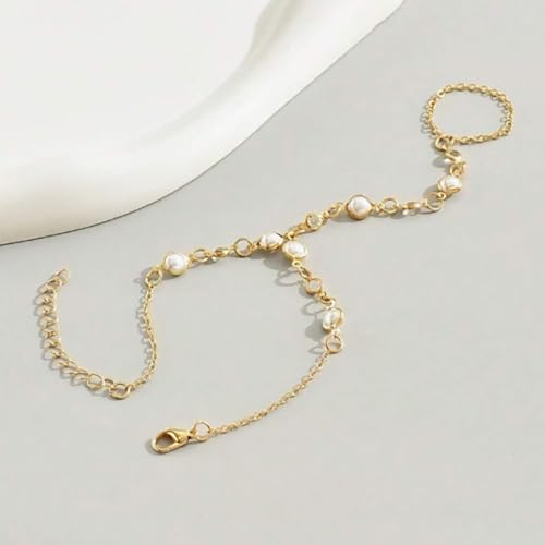 Hand Chain Bracelet Ring Bracelet Hand Chain Dainty 14k Gold Finger Ring Slave Bracelet Zircon Hand Jewelry for Women Trendy Summer Essentials Stuff Fashion Boho Beach Jewelry Gifts