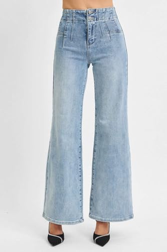 SALT TREE Risen Jeans - High Rise Wide Front & Back Dart Waist Jeans - PW211263