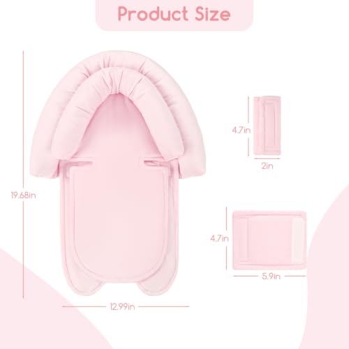 Image of Baby Car Seat Head Support for Newborn, 2 in 1 Infant Car Seat Head Body Support with Strap Pads, Soft Stroller Cushion Pillow Insert for Girls, Fits for Stroller, Swing, Pink
