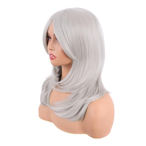 Image of MapofBeauty 20 Inch /50 cm Long Layered With Bangs Straight Synthetic fiber Shoulder Length Hair for Daily Use or Party Wig (Silver)