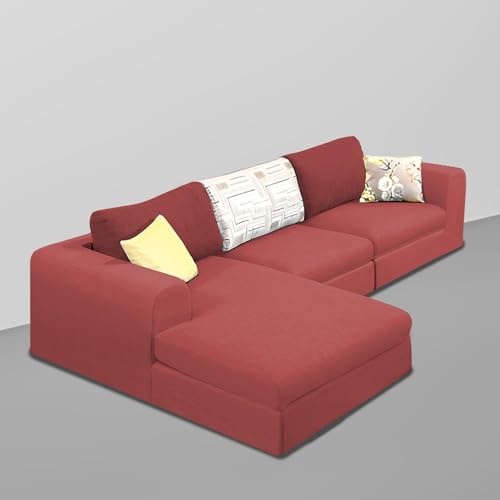 Image of Koza LHS 4 Seater L Shape Sofa Set with Center Table for Living Room (Maroon Fabric) Premium Fabric Sofa