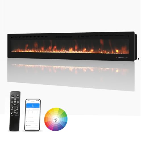 ROCSUMOO Smart Electric Fireplace - 100 Inch Electric Fireplace Inserts, Wall Mount or in-Wall Recessed Fireplace Heater, Electric Fire Place W/12H Timer, Flame Colors and Brightness (100 Inch, WiFi)