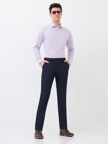 Image of Park Avenue Men's Polyester Blend Checks Small Pattern Super Slim Fit Flat Front Formal Trouser
