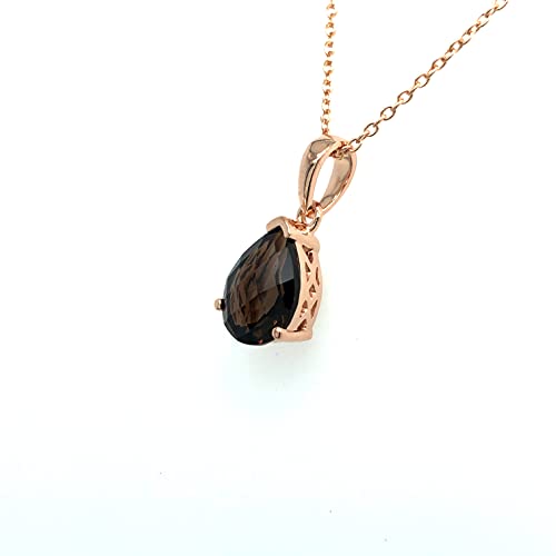 LE VIAN 1 Carat Brown Smoky Quartz Teardrop Pendant Necklace for Women I 14k Rose Gold Plated 925 Sterling Silver Pendant for Her I 18 Inch Chain Necklace with Spring Ring Clasp I Pear Cut Gemstone3