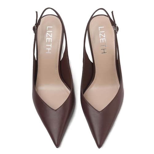 Image of Slingback Heels for Women Pointed Toe Stiletto Pumps High Heel Dress 3.46in
