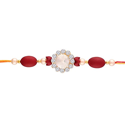 I Jewels Gold Plated Pearl and Stone Studded Rakhi For Men (R617-R)