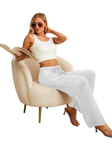 Womens Wide Leg Palazzo Pants Dressy Casual Lounge Pant Summer Travel Drawstring Elastic Waist Trouser with Pockets4