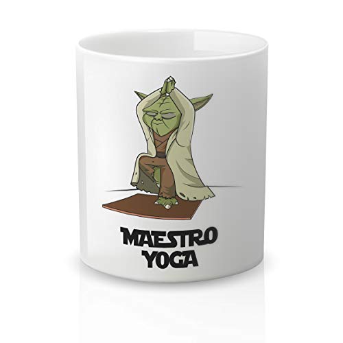 Yujuuu! | Taza cerámica Original Cine. Resistente 100% al microondas y lavavajillas. Taza con Mensaje Maestro Yoga.