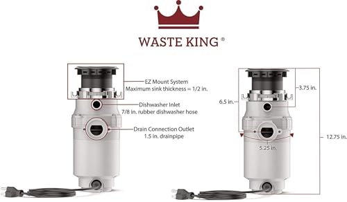 Waste King Garbage Disposal for Kitchen Sink with Power Cord, Compact Food Waste Disposer, L-111