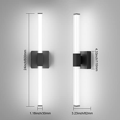 Ralbay 24Inch Black Vanity Light Wall Mounted Lighting Bar Modern Led Vanity Lights Matte Black Bathroom Wall Light Fixtures Over Mirror 22W 5500K White Light #TOP5