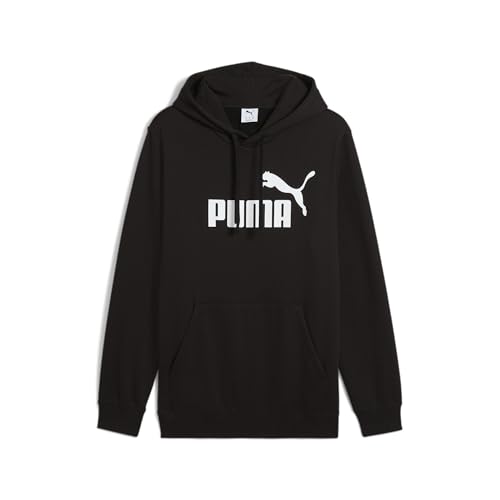 PUMA Moletom masculino com capuz de lã com logotipo Essentials (disponível em tamanho grande e alto), Puma Preto Ss25, M