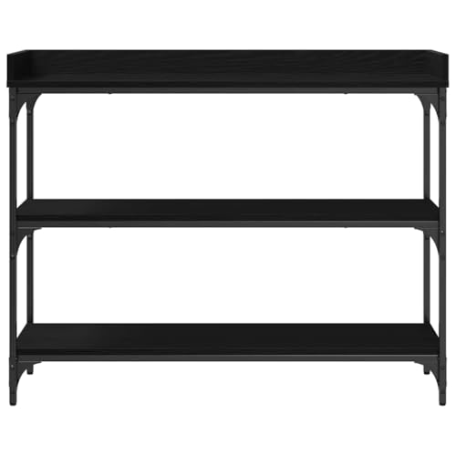 Mesa consola con estante negro efecto roble y estructura de acero resistente 6