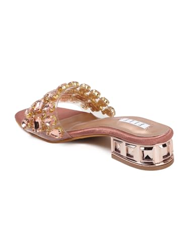 Image of ELLE Women's Embellished Gemstone Sandal - Low Heel Glamour Wedding Sandals