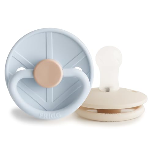 Image of FRIGG Little Viking SilkySoft Silicone Baby Pacifier 2-Pack | Made in Denmark | BPA-Free (Powder Blue /Cream,0-6 Months)