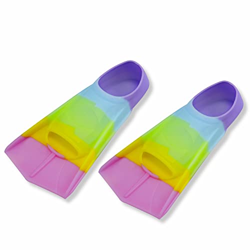 Image of Kids Short Swim Fins, Lap Training Flippers for Pool Youth Beginners | Soft Silicone Swimming Fins with Mesh Storage Bag for Children, Boys, Girls & Women