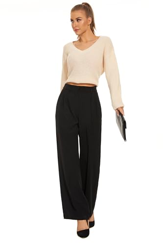 Women's Wide Leg High Waist Pants Loose Fit Back Elastic Waist Pleated Front Trousers for Work Casual2
