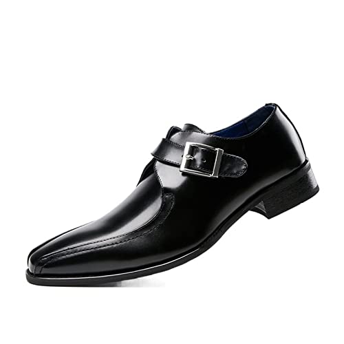 Shoes Dress Oxford for Men Slip On Monk Strap Bike Toe Leather Slip Resistant Block Heel Rubber Sole Non Slip Casual