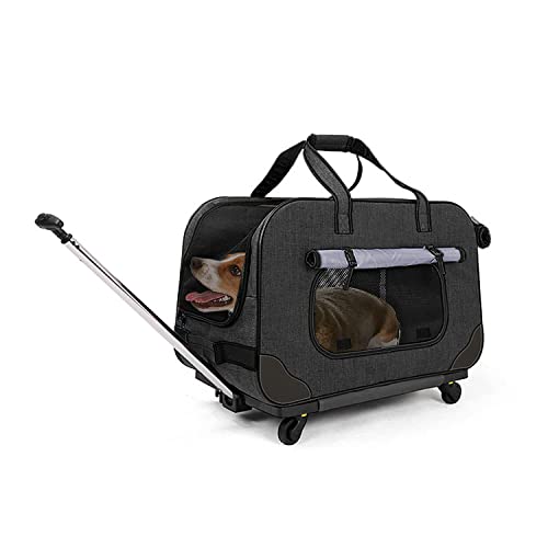 GJEASE Large Pet Rolling Carrier with Wheels for Up to 35 LBS(Upgrade Material-Sponge Filling),with Durable Handle and Flexible Wheels,Breathable and Collapsible Carrier for Small Medium Pets