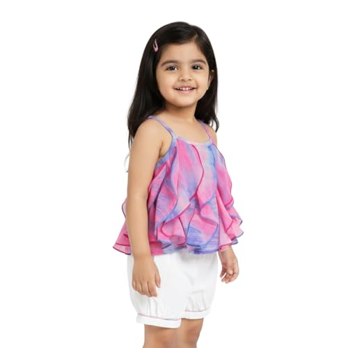 Image of Nautinati Baby Girls Printed Strappy Tiered Top with Shorts Clothing Set | Age 0-3 Years