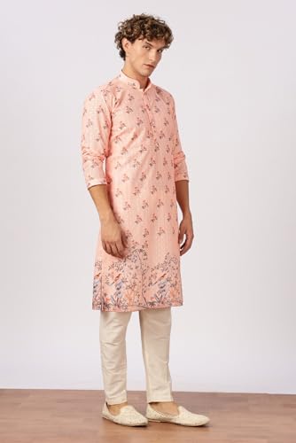 Image of BE ACTIVE Men's Cotton | Regular Fit Casual Mandarin Collar | Long Length Full Sleeves | Embroidered Indian Kurta