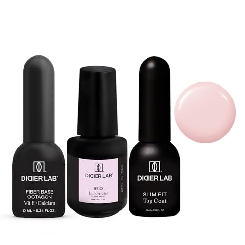 DIDIER LAB Set de Esmalte Semipermanente Sin HEMA – Base de Gel para Uñas UV 10ml – Gel Constructor BBIO Almost Naked 15ml – Top Coat Slim Fit 10ml - Fortalecimiento y Construcción de Uñas