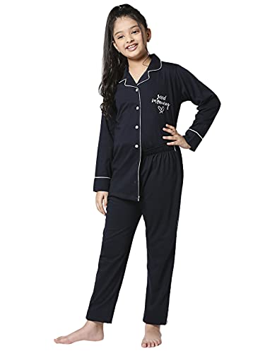 Image of ZEYO Girls Night Suit Set Cotton Solid Plain Pajama Set Night dress 5512