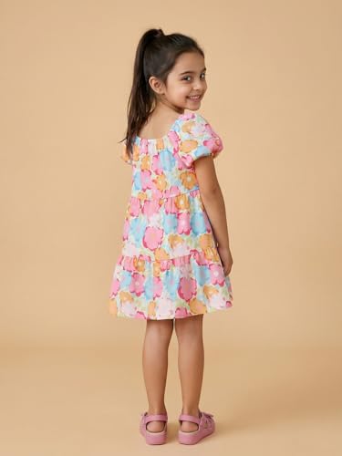 Image of Nautinati Girls A-Line Printed Dress with Puff Sleeves | Age 2-10 Years