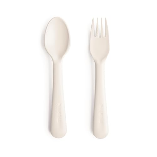 Image of mushie Flatware Fork and Spoon Set For Kids | Made in Denmark (Ivory)