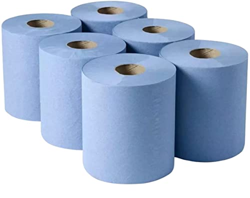Image of 6 X Centrefeed Blue Rolls | 2 Ply Embossed Paper Towels | Strong & Absorbent | 6-Pack | Sustainable & UK Supplier | Perfect for Commercial & Kitchen Use Cleaning Toilet