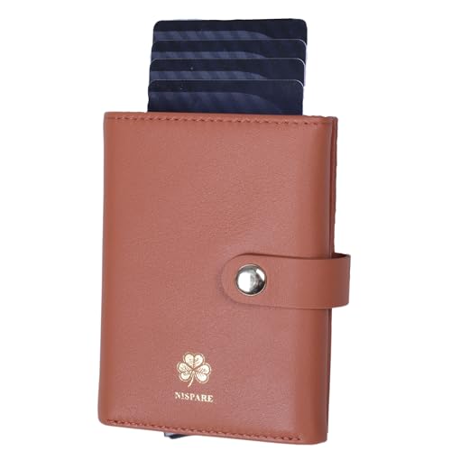 RFID Blocking Pop-Up Wallet for Women – Toggle Style Slim Brown Leather Wallet with ID Window, Coin & Cash Pocket, Card Holder, Front Pocket Fit Minimalist