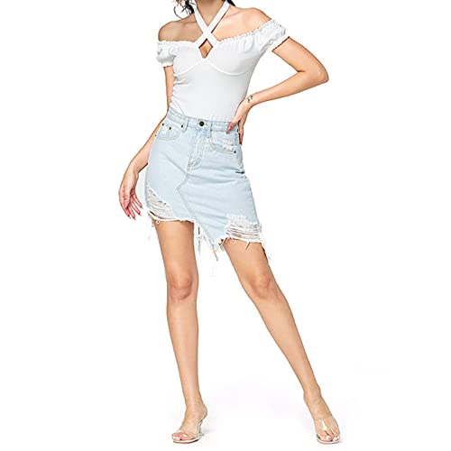 Women's Denim Skirt Women's Skirt Denim Skirt Ripped Short Skirt Fringed Skirt Large Size Summer