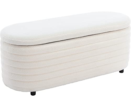 Kmax Storage Bench Faux Fur Entryway Bench Upholstered Ottoman Bench For Bedroom Living Room Hallway, White #TOP5