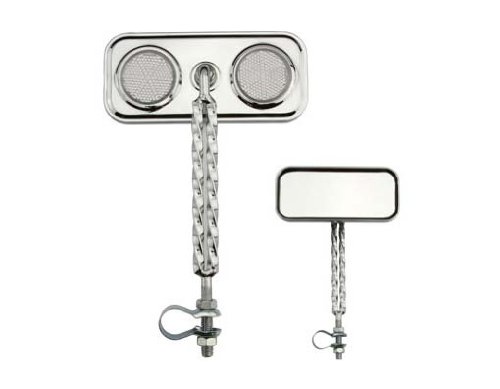 Lowrider Double Twisted Mirror Chrome Clear Reflectors. Bike Mirror, Bicycle Mirror, Beach Cruiser, Chopper, Limo, Stretch Bike, BMX, Track, Fixie, Mountain Bikes