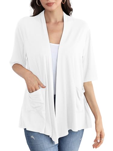 Image of ADANIKI Women 2026 Summer Lightweight Cardigan, Short Sleeve Open Front Casual Trendy Womens Kimono Cover Up with Pocket