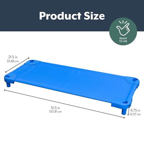 Image of Angeles Stackable Daycare Cots, Value Line Toddler Cot 52 inch L x 22 inch W, Assembled Daycare Furniture for Preschool Classroom, Standard Size, Pack of 1, Blue
