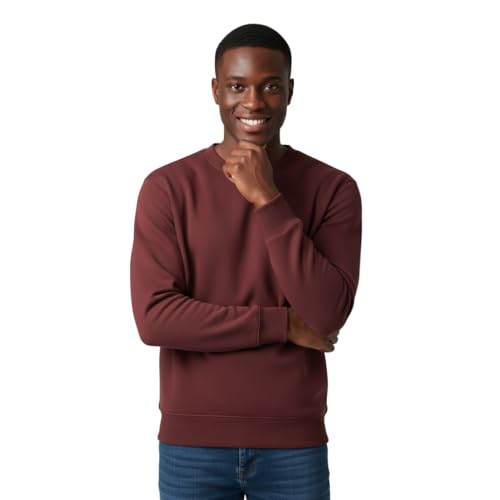 Image of DROBE Cotton Blend Round Neck Solid Sweatshirt for Men