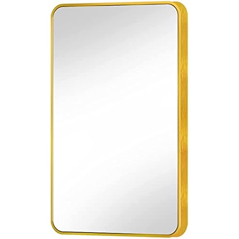 Hicycle2 Bathroom Mirror Modern Deep Alloy Metal Rectangle Frame Rounded Corner Design for Entryways, Washroom, Living Rooms Bedroom rectangle16*20, Golden Cover