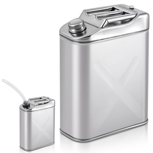 Blulu 1 Pack 304 Stainless Steel Water Container 20 L 5 Gallon Portable Water Can Leak Proof Drinking Jug with Scientific Spout for Outdoors Camping Emergency Storage, 13.6" x 6.7" x 18.5"