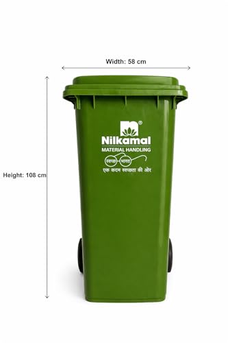 Image of Nilkamal Manual-Lift Garbage Waste Dustbin with Wheels (240 LTR, Green)