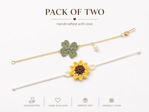 Image of Handmade Crochet Floral Rakhi Set | Cotton Thread Bracelet with Pearl Accent | Designer Raksha Bandhan Gift Combo (Pack of 2)