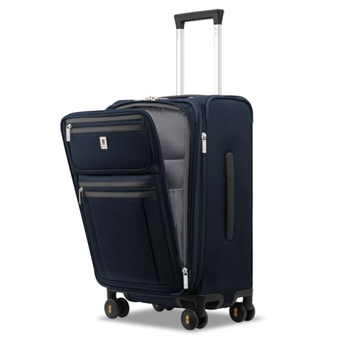 Image of LEVEL8 Carry On Luggage Airline Approved with Compartment, Softside Expandable Rolling Suitcase with Spinner Wheels, Blue, Carry-On 20-Inch