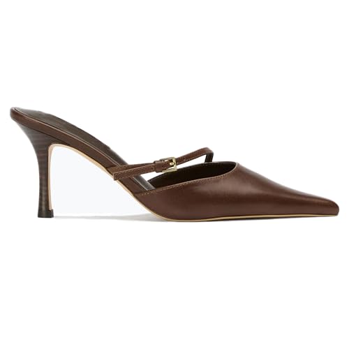 Black Pointed Toe Kitten Heels for Women Ankle Buckle Strap Mules Vintage Sexy Slip on Stiletto Pumps Shoes