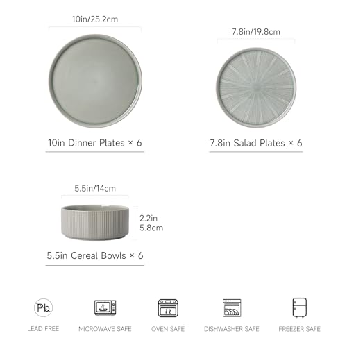 Image of Dinnerware Sets, Ceramic Plates and Bowls Set 18 Piece Dinnerware for 6 Chip Resistant Stoneware with Advanced Inkjet Printing Technology, Dishwasher and Microwave Safe-Sage Green