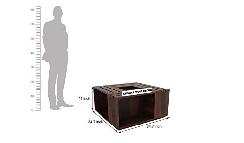 Image of Krishna Wood Decor Solid Sheesham Wood Coffee Table for Living Room | Center Table with Open Storage | Wooden Square Coffee Table | Modern Tea Table for Home & Office | Walnut Finish