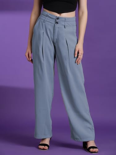 Image of KOTTY Women's High Rise Cotton Blend Straight Fit Trouser