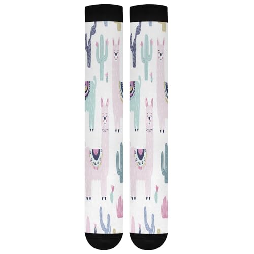 Image of Nander Funny Llama Cactus Compression Socks Women Men for (20-30mmHg) Athletic Sports,Running,Travel Knee High Stockings